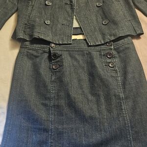 Dark Blue Denim Pencil Skirt with Button Waist Detail